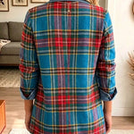 Gracia | Blazer vaquero con paneles de tartán