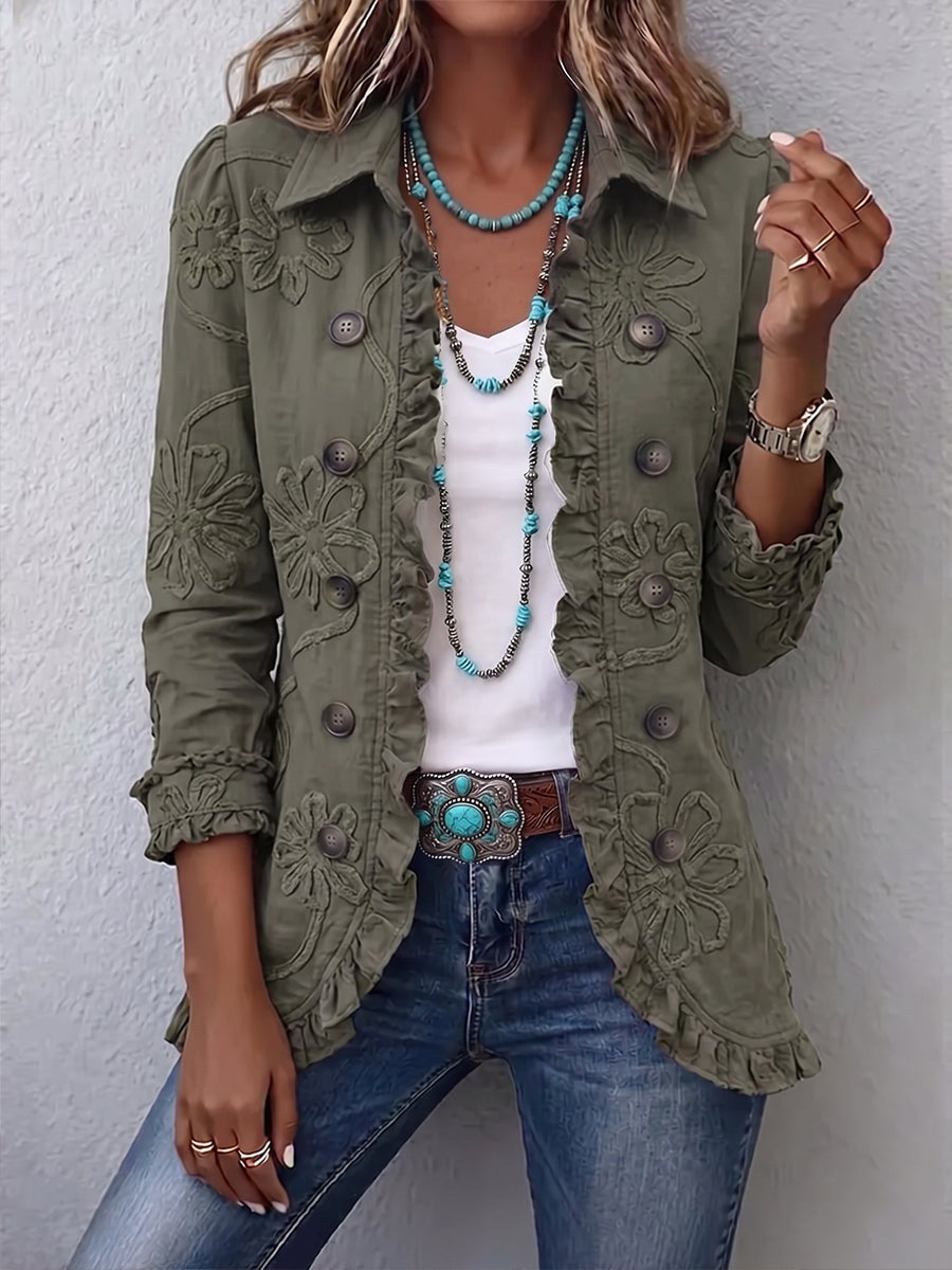 Guadalupe | Chaqueta bohemia con bordado floral y volantes