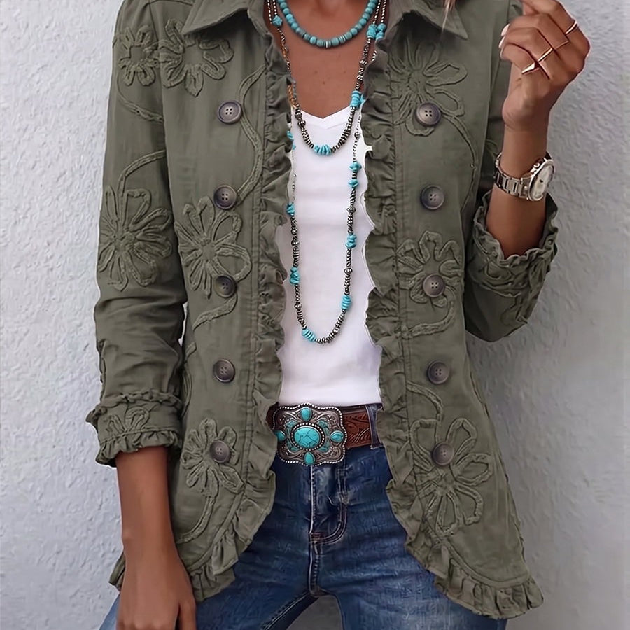 Guadalupe | Chaqueta bohemia con bordado floral y volantes