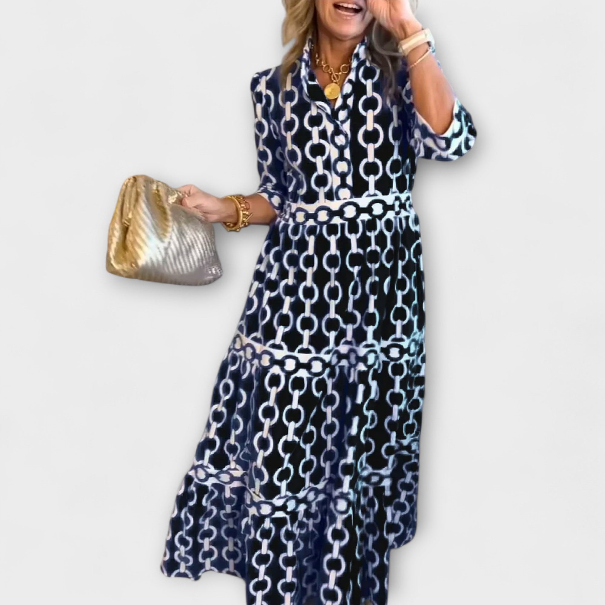 Gumersinda Rocío | Vestido midi con estampado de cadenas