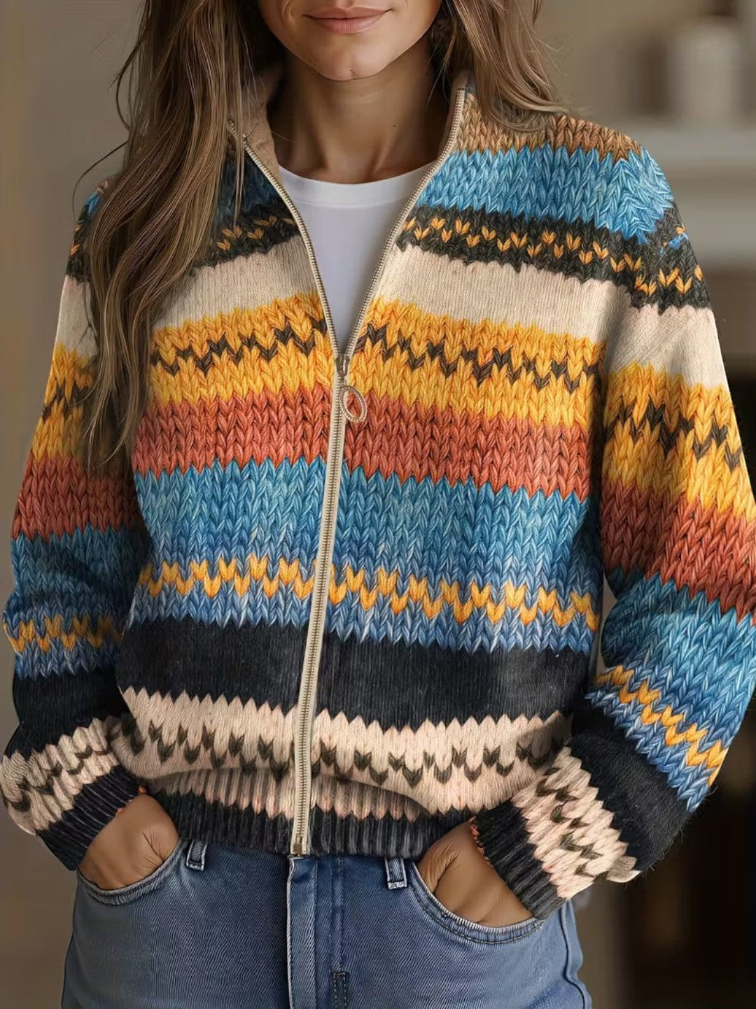 Hilda | Cárdigan con estampado de zigzag multicolor