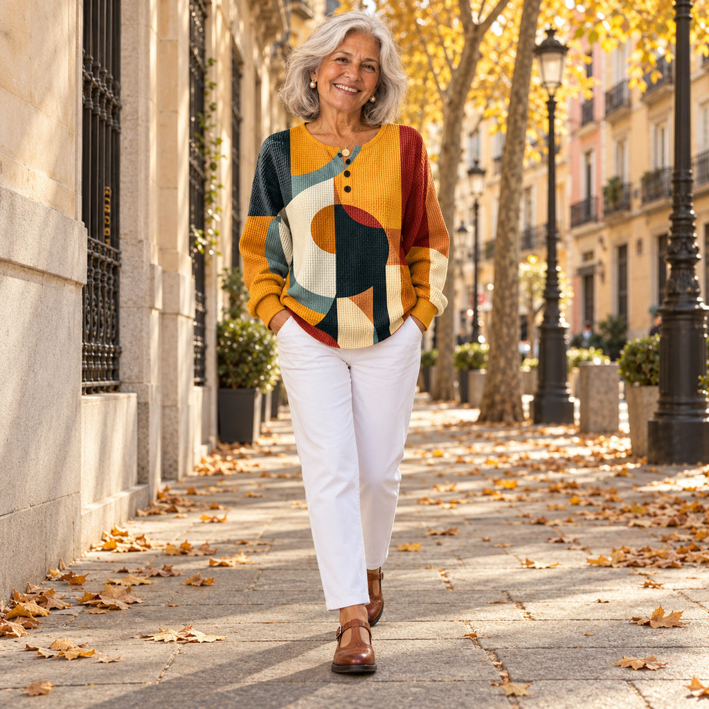 Idaira | Jersey de punto gofrado con estampado geométrico, en la calle