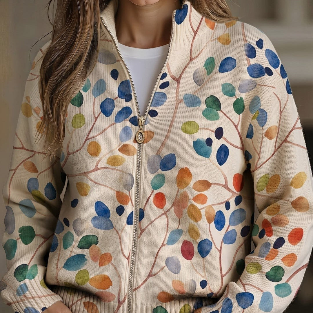 Idoia | Cárdigan con estampado de hojas multicolores