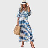 Ignacia Belén | Vestido largo informal con volantes y mangas kimono