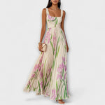 Isadora Nieves | Vestido largo de gasa de flores plisado con cinturón