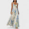 Isadora Nieves | Vestido largo de gasa de flores plisado con cinturón