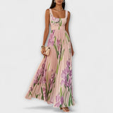 Isadora Nieves | Vestido largo de gasa de flores plisado con cinturón