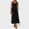 Isidora | Vestido midi negro con cuello halter y detalle en la cintura