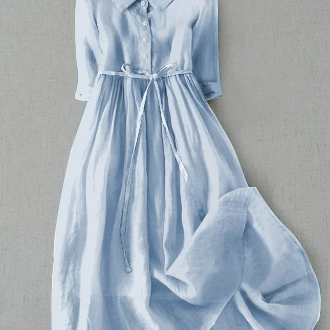 Itziar | Vestido elegante de manga tres cuartos con lazada en la cintura
