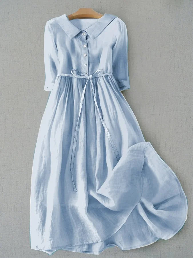 Itziar | Vestido elegante de manga tres cuartos con lazada en la cintura