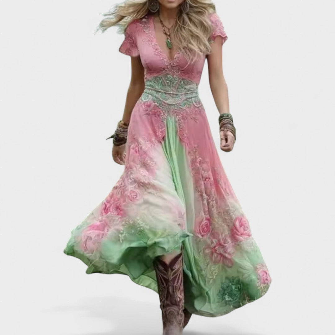 Jimena Reyes | Vestido de flores de corte elegante