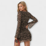 Jordana | Vestido de malla con estampado de leopardo y mangas acampanadas