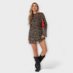 Jordana | Vestido de malla con estampado de leopardo y mangas acampanadas