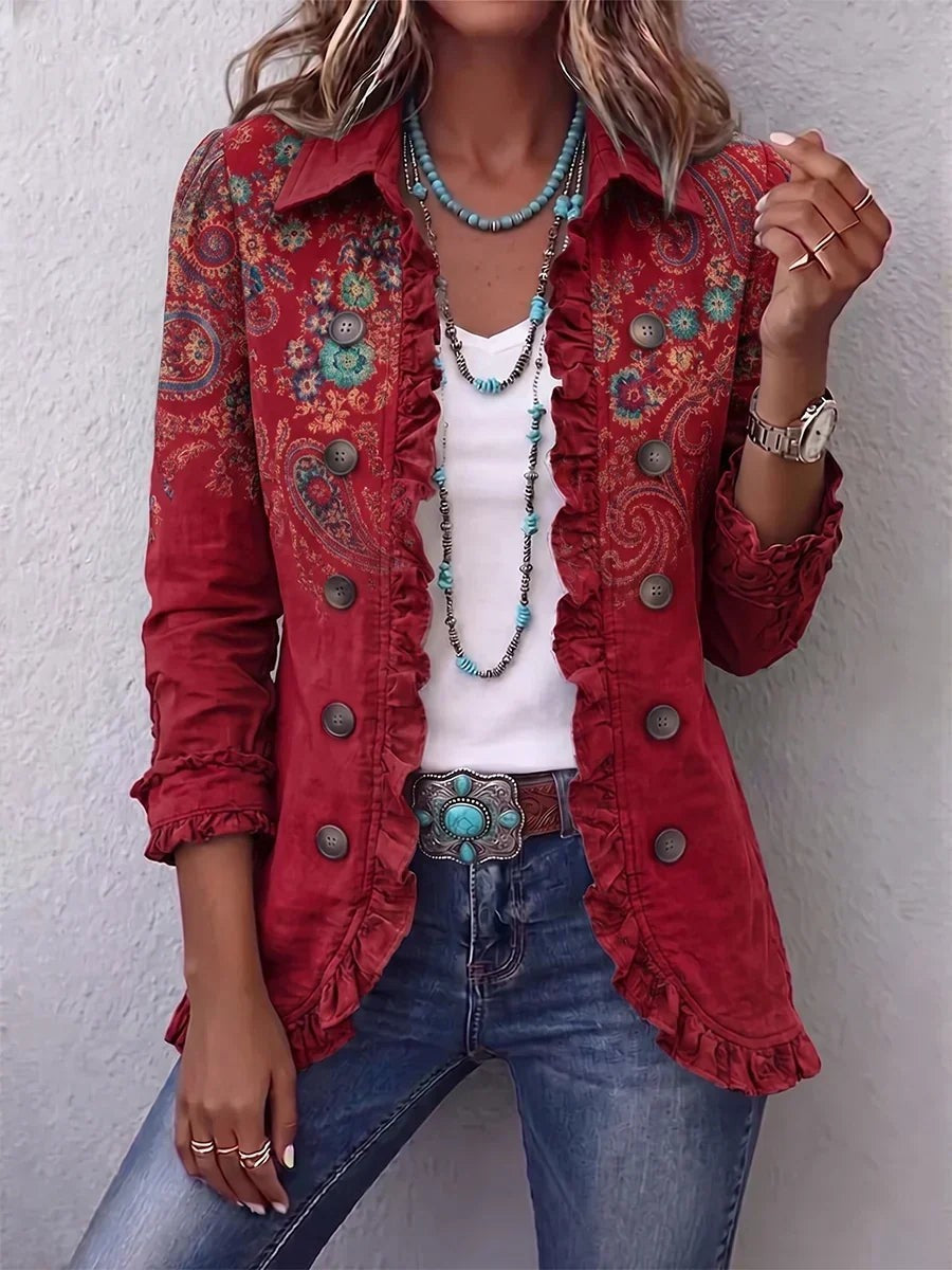 Juana | Chaqueta bohemia de cachemira (paisley) con volantes