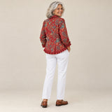 Juana | Chaqueta bohemia de cachemira (paisley) con volantes, vista de espaldas