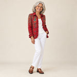 Juana | Chaqueta bohemia de cachemira (paisley) con volantes, vista de tres cuartos