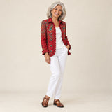 Juana | Chaqueta bohemia de cachemira (paisley) con volantes, vista de tres cuartos