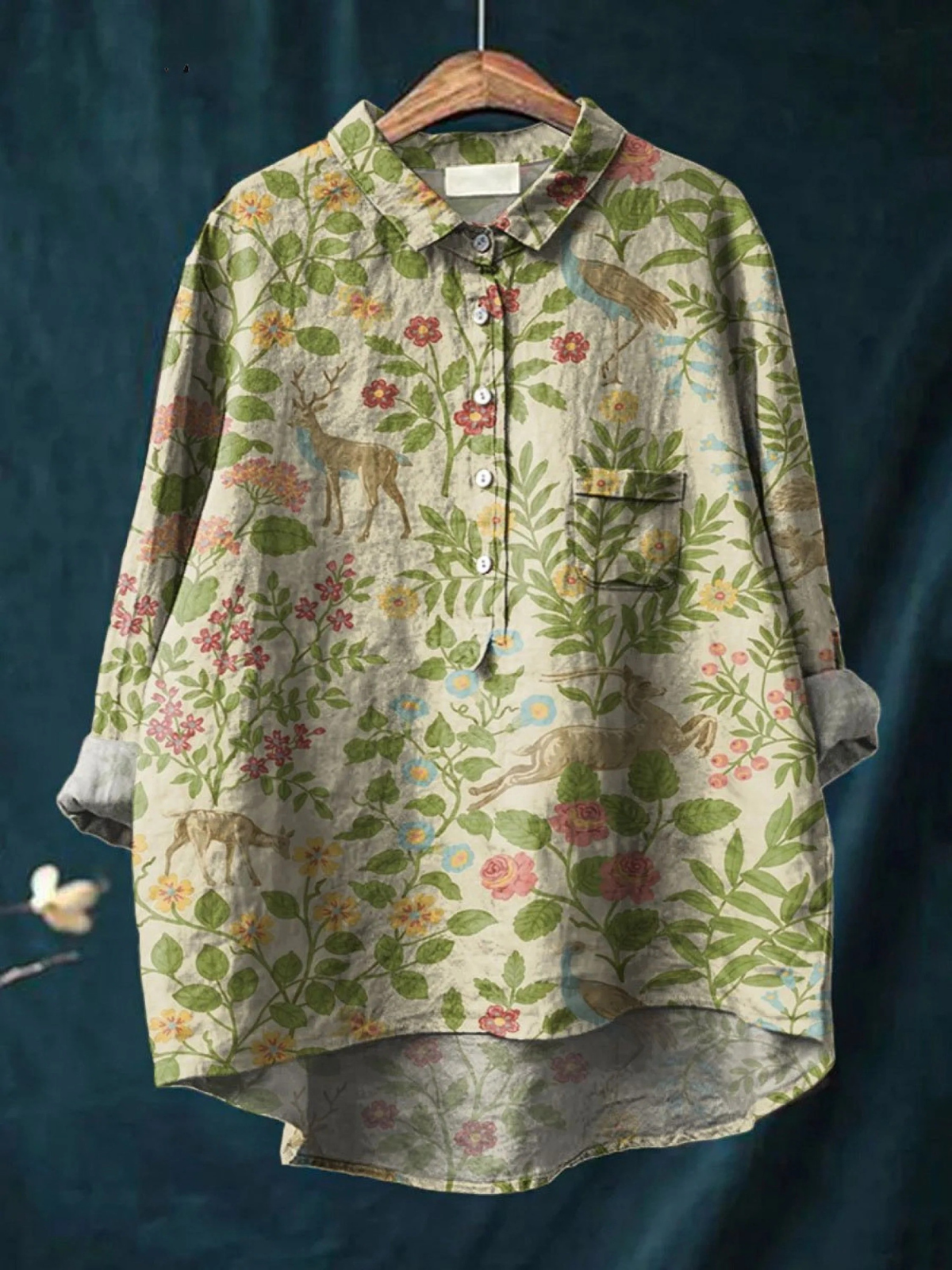 Julieta | Blusa informal con estampado floral y animal vintage