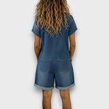 Julieta | Mono corto de algodón efecto denim vintage