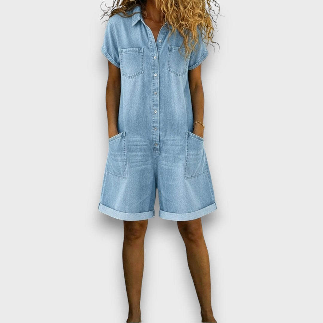 Julieta | Mono corto de algodón efecto denim vintage