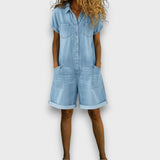 Julieta | Mono corto de algodón efecto denim vintage