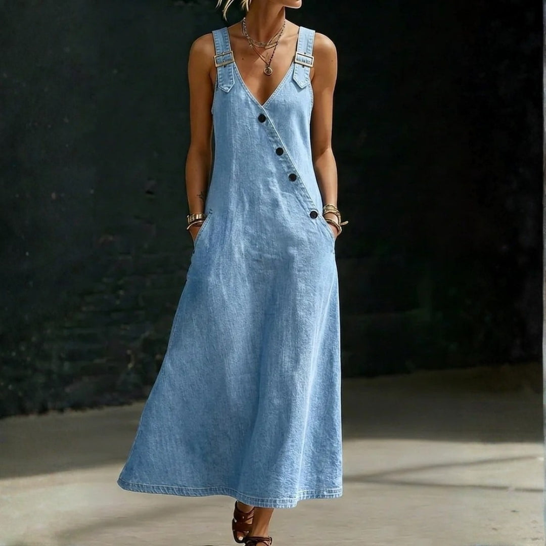 Leocadia | Vestido largo vaquero con botones