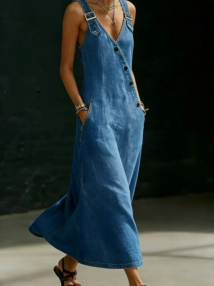 Leocadia | Vestido largo vaquero con botones