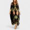 Leticia | Vestido de hombros descubiertos con hombro asimétrico y estampado de palmeras