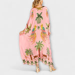 Leticia | Vestido de hombros descubiertos con hombro asimétrico y estampado de palmeras