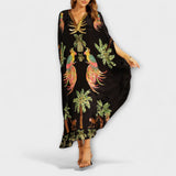 Leticia | Vestido de hombros descubiertos con hombro asimétrico y estampado de palmeras