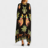 Leticia | Vestido de hombros descubiertos con hombro asimétrico y estampado de palmeras