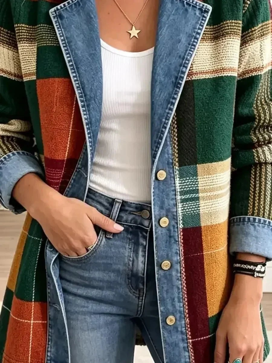 Lidia | Chaqueta vaquera de cuadros con estampado artístico
