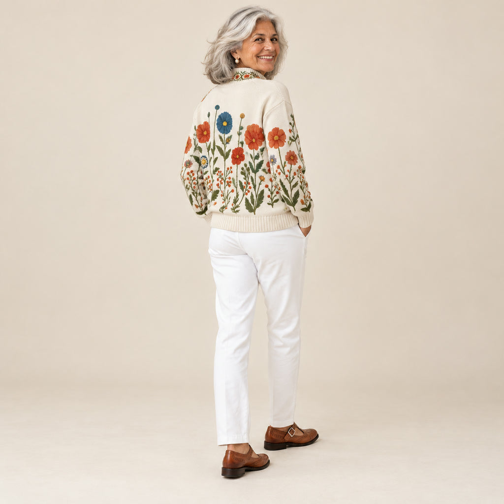 Liliana | Cárdigan con estampado de flores silvestres, vista de espaldas