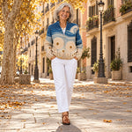 Lorena | Cárdigan con estampado de dientes de león, en la calle