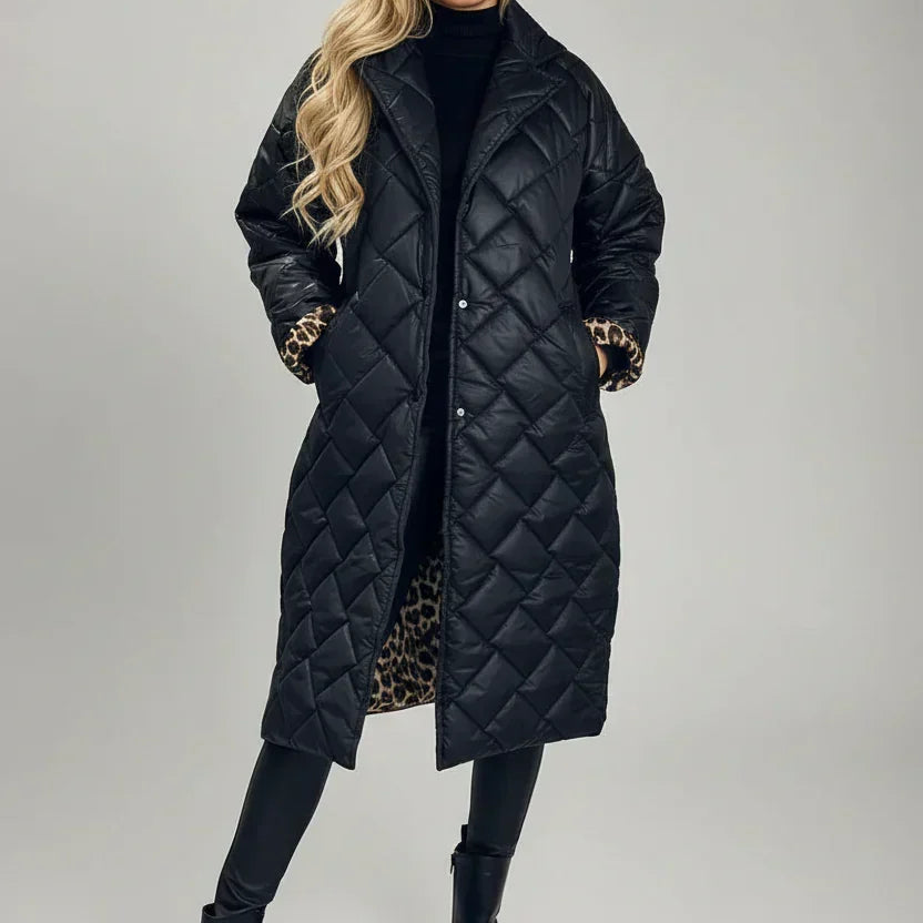 Ludovica | Abrigo acolchado premium con forro de estampado de leopardo