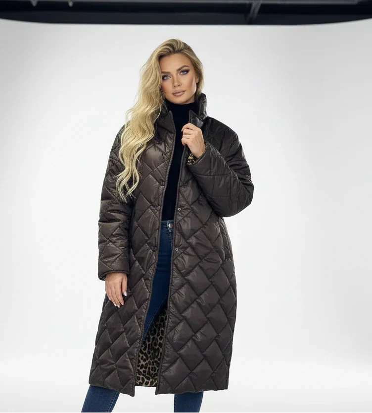 Ludovica | Abrigo acolchado premium con forro de estampado de leopardo