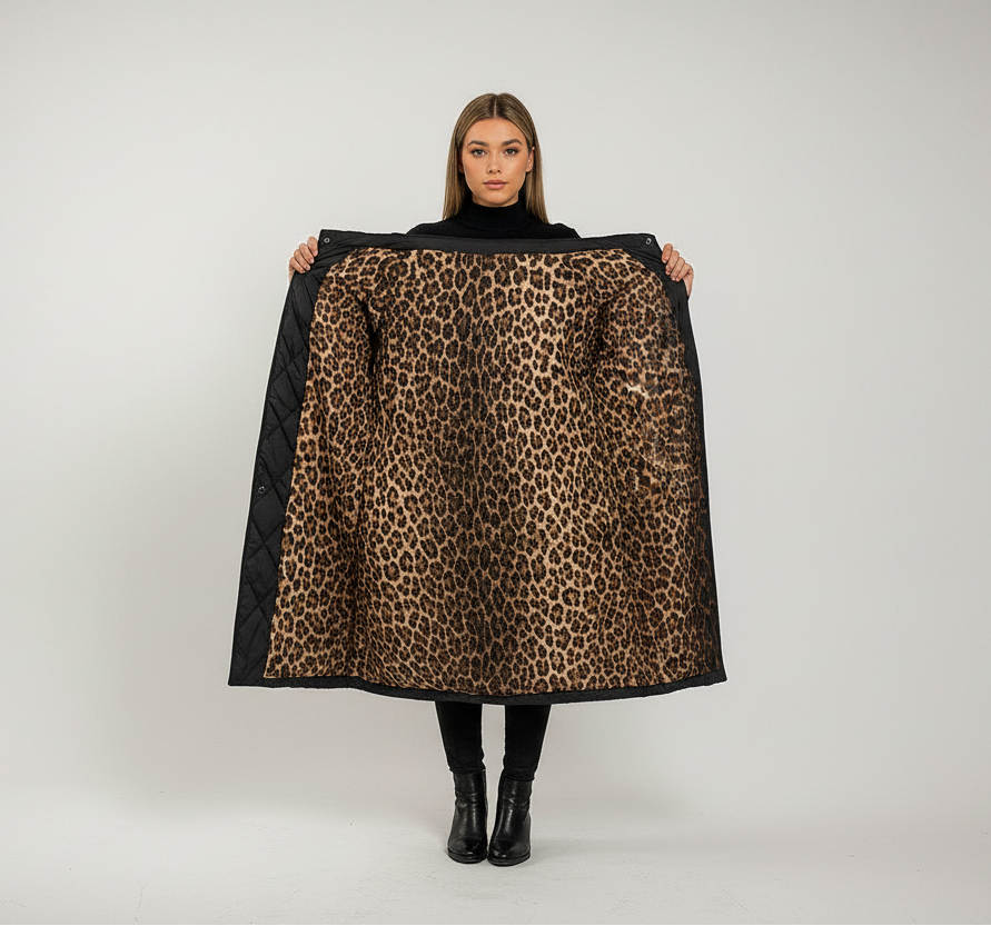 Ludovica | Abrigo acolchado premium con forro de estampado de leopardo