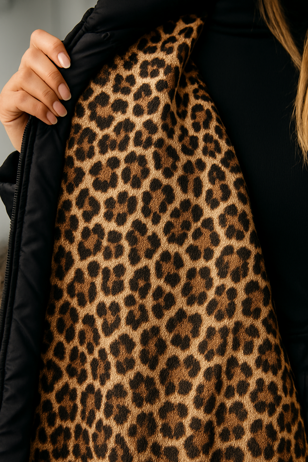Ludovica | Abrigo acolchado premium con forro de estampado de leopardo