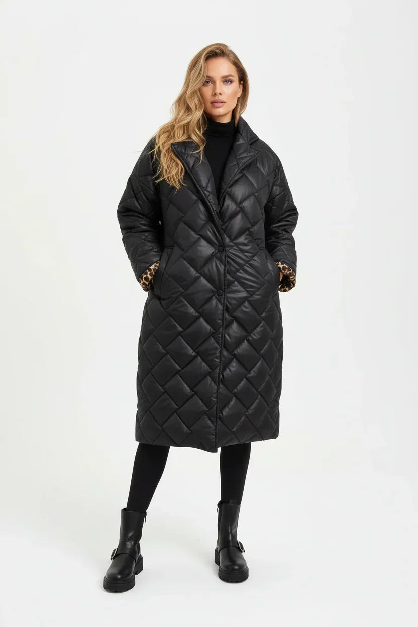 Ludovica | Abrigo acolchado premium con forro de estampado de leopardo