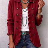 Macarena | Chaqueta de punto de canalé rojo rubí con volantes