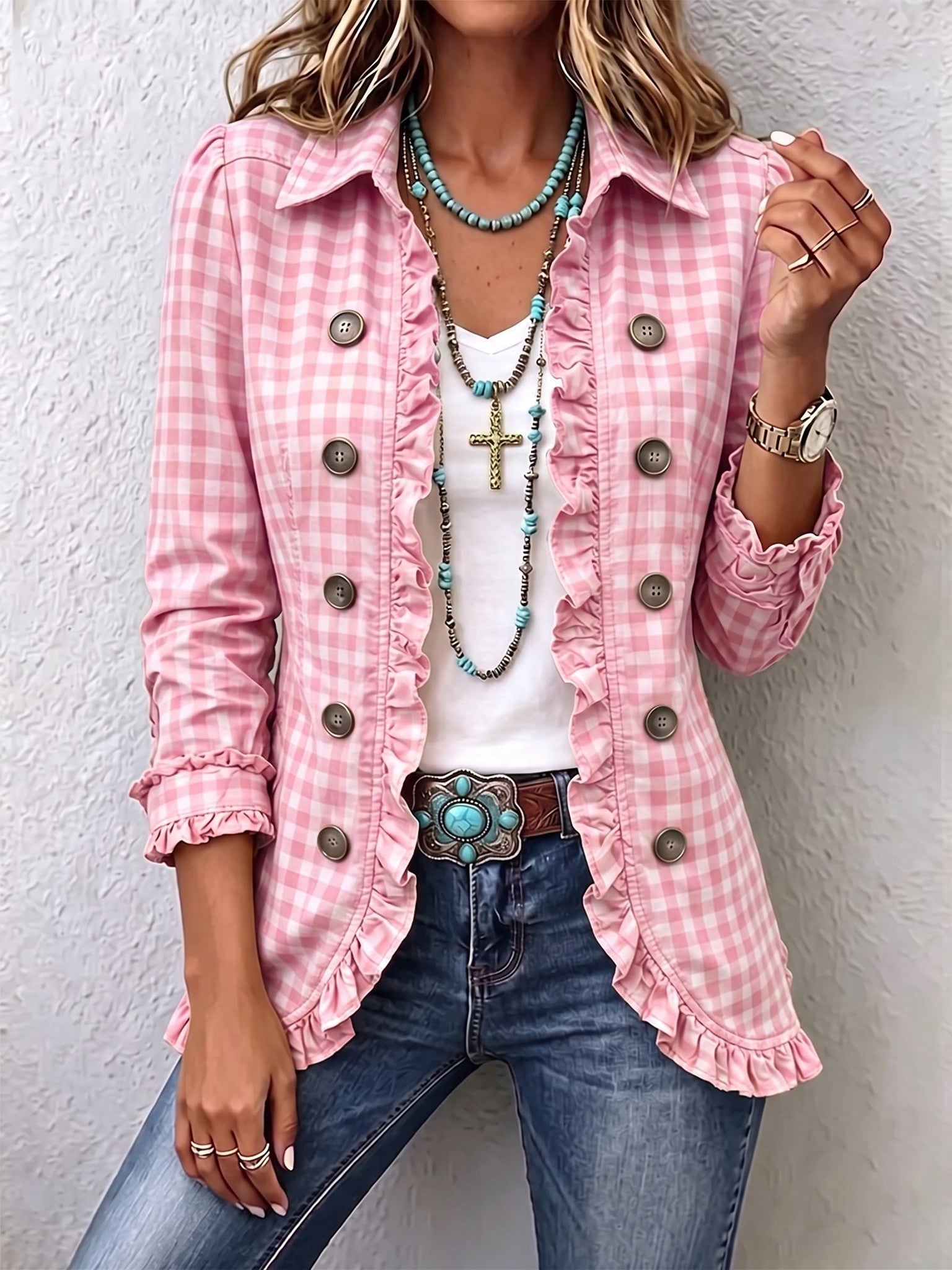 Magdalena | Chaqueta con botones y volantes de cuadros vichy