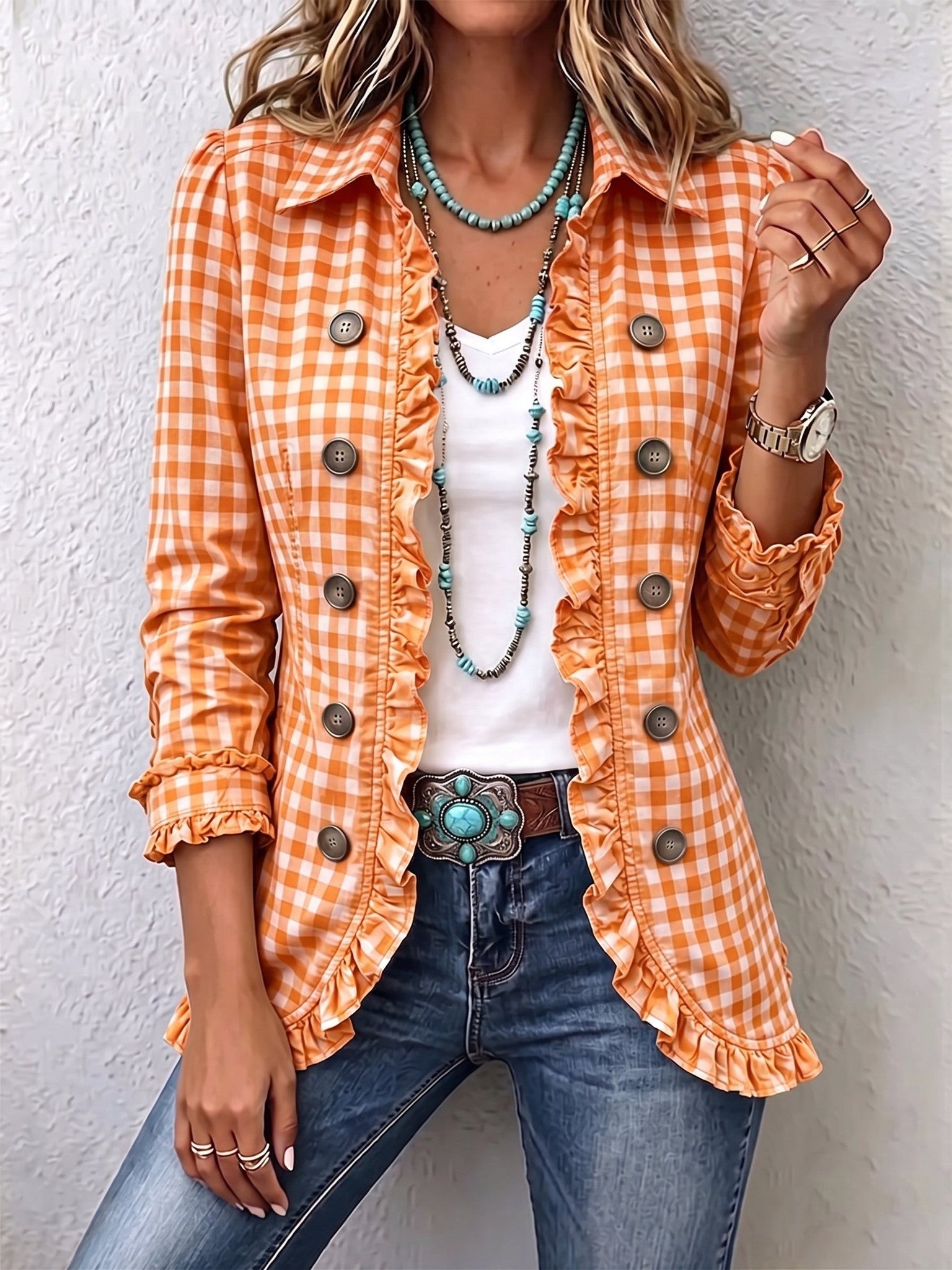 Magdalena | Chaqueta con botones y volantes de cuadros vichy