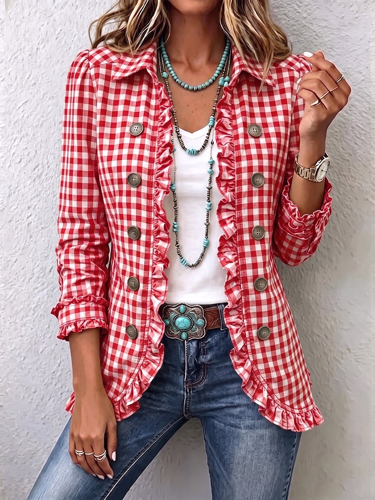 Magdalena | Chaqueta con botones y volantes de cuadros vichy