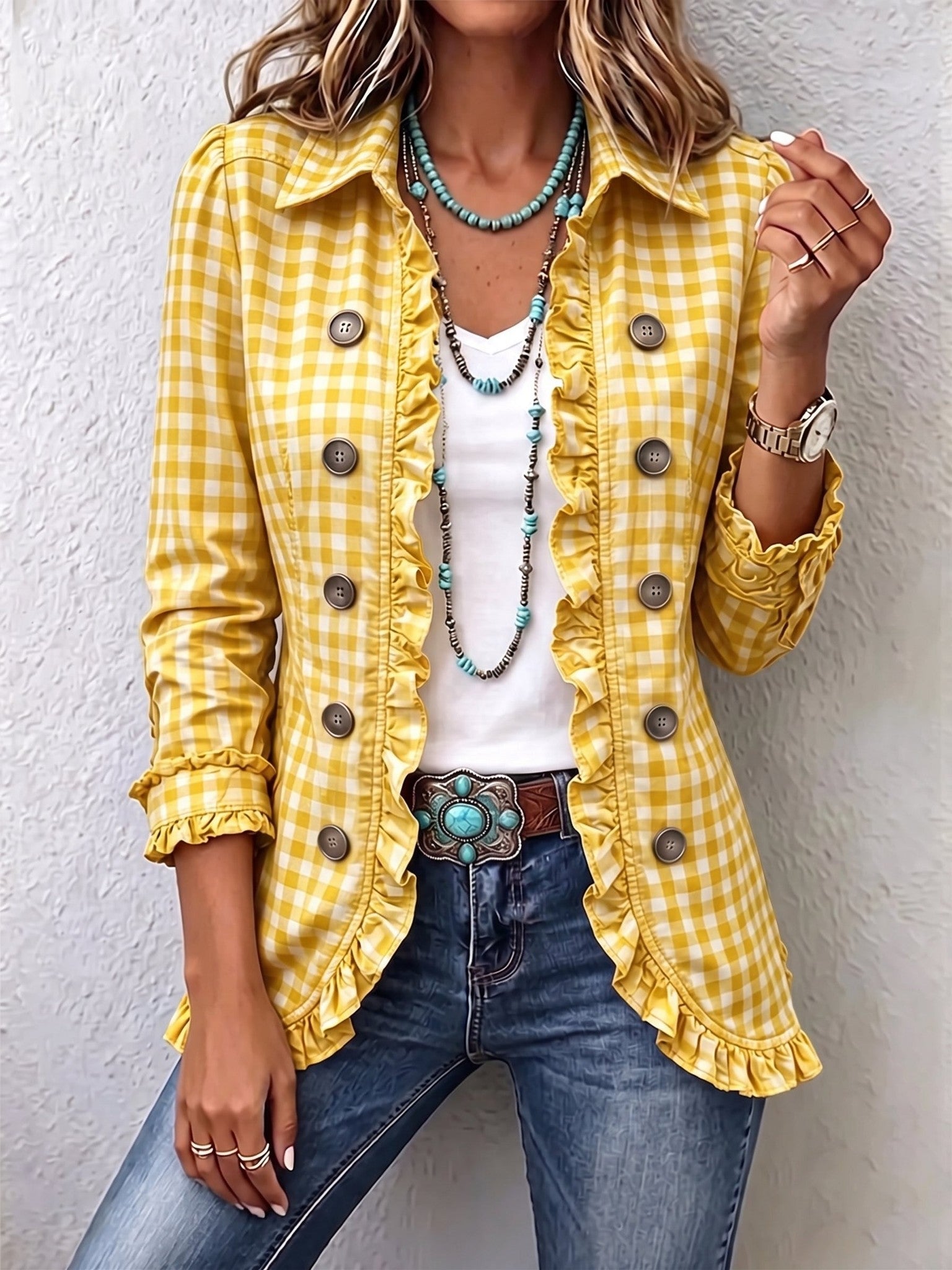 Magdalena | Chaqueta con botones y volantes de cuadros vichy