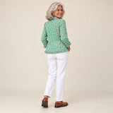 Magdalena | Chaqueta con botones y volantes de cuadros vichy, vista de espaldas