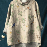 Marcela | Blusa informal de mujer con estampado de ramas y petirrojos