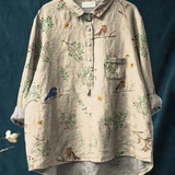 Marcela | Blusa informal de mujer con estampado de ramas y petirrojos
