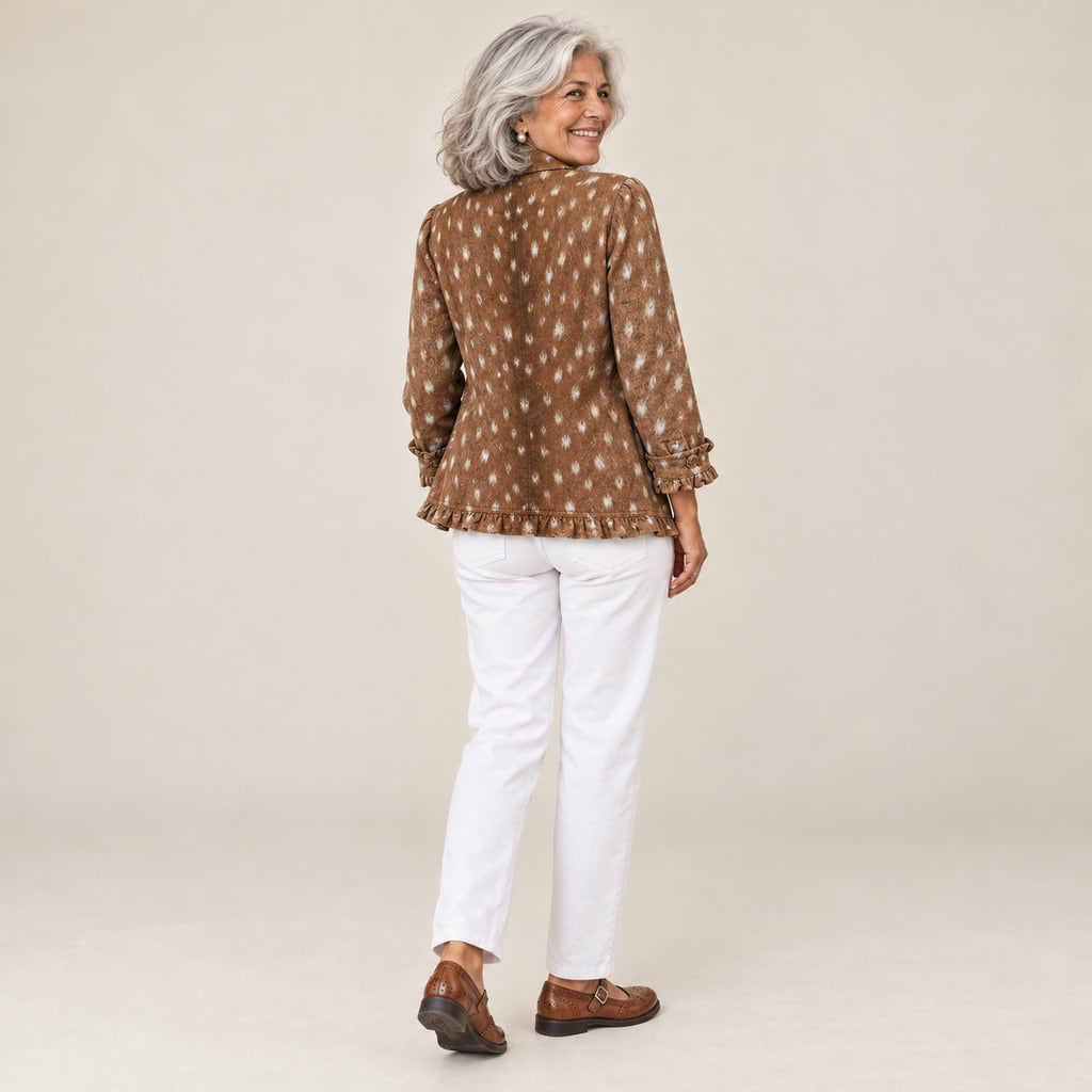 Marcelina | Chaqueta bohemia con volantes y estampado animal, vista de espaldas