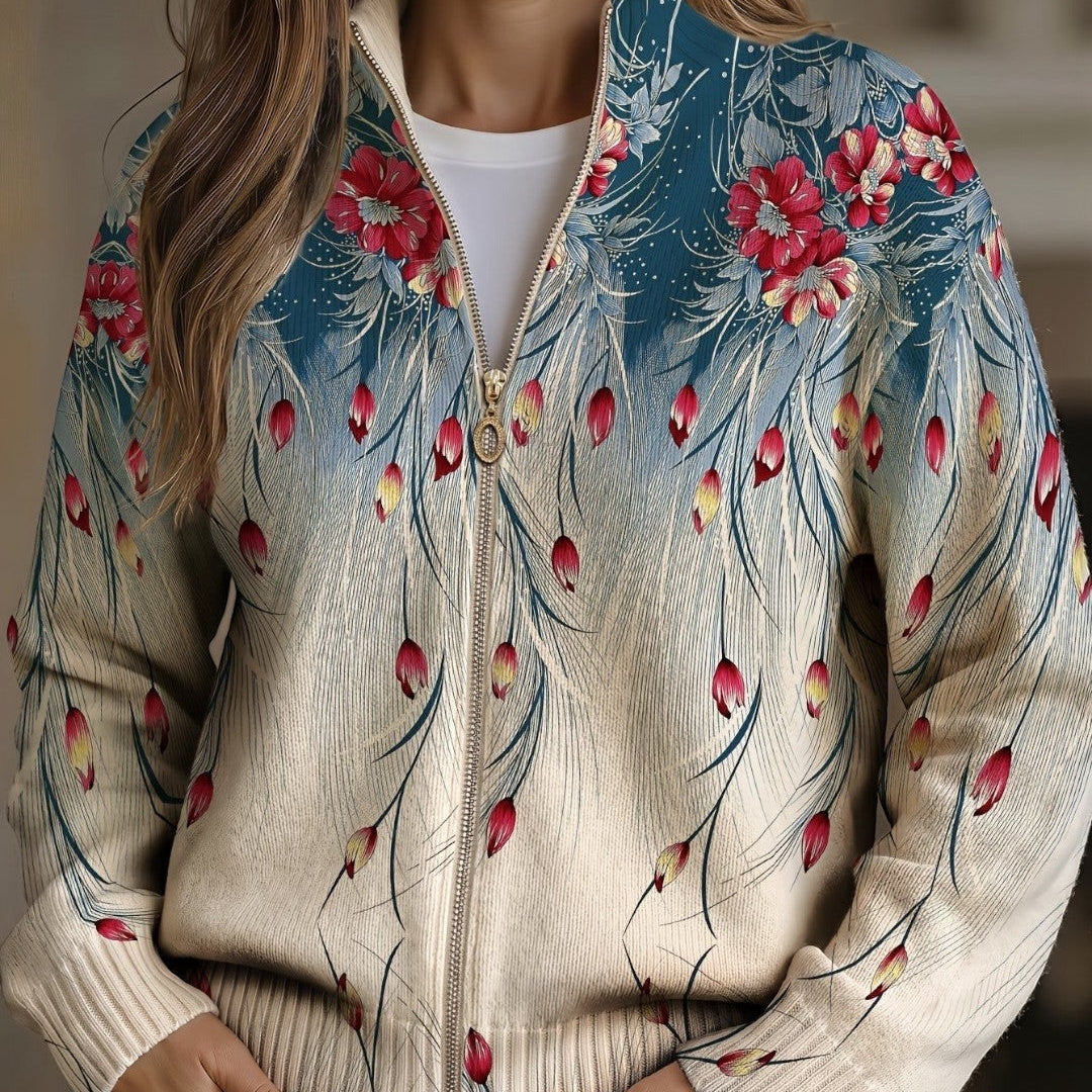 Martirio | Cárdigan con estampado de plumas de pavo real