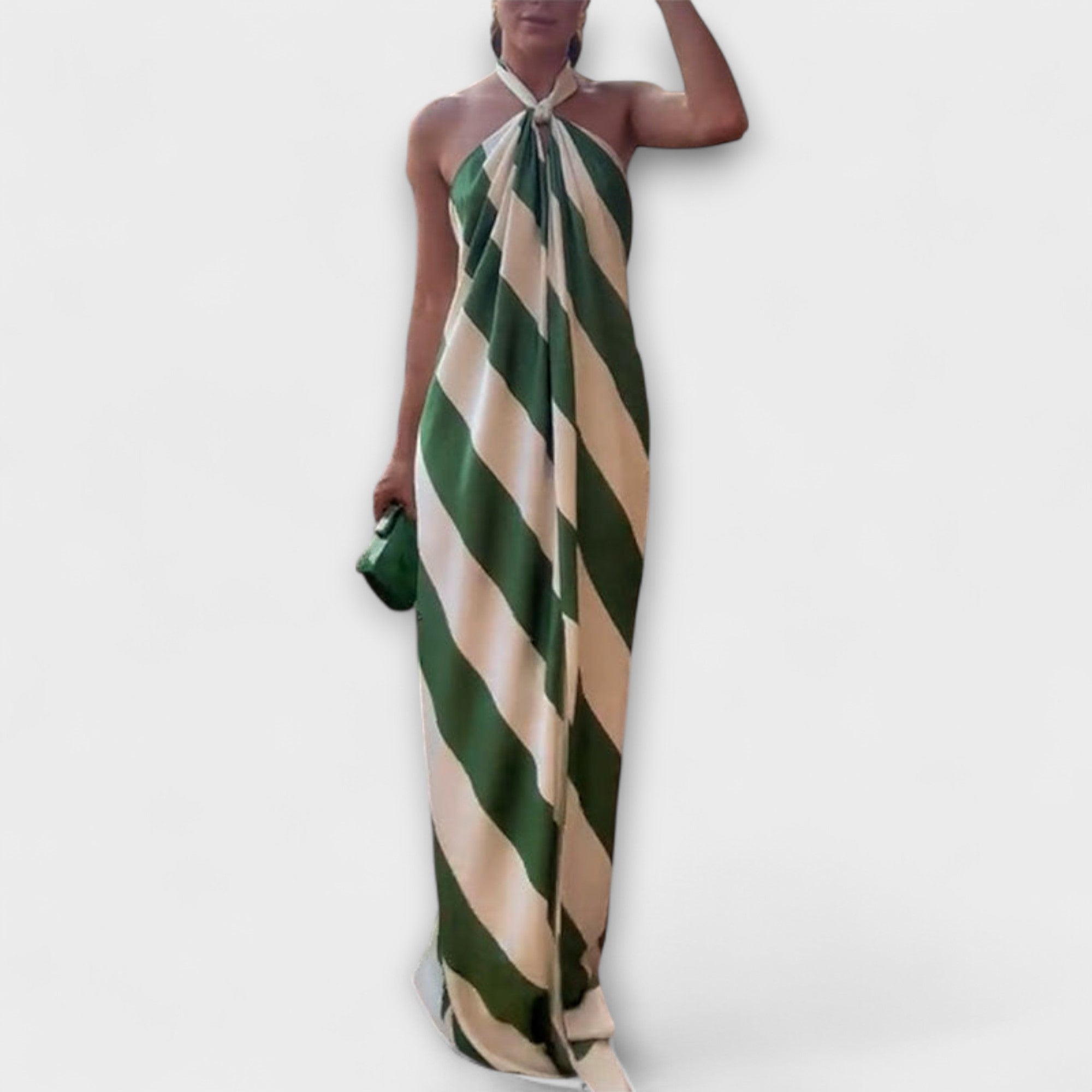 Martirio | Vestido largo de rayas con espalda descubierta y cuello halter